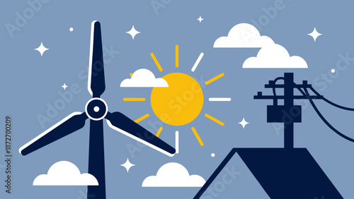 Sustainable Power Generation with Wind and Solar Energy Illustration