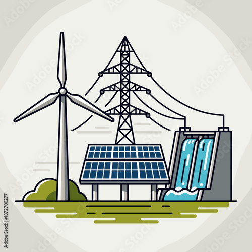 Sustainable Energy Power Grid with Wind, Solar, and Hydroelectric Sources