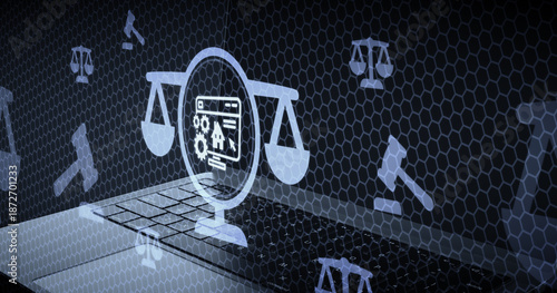 Photos Derecho digital y regulaciones de sitios web bajo la LSSI y RGPD con balanza de