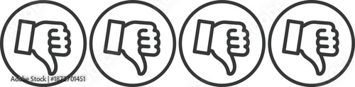 Four black and white thumbs down in circles rating