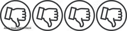 Four black and white thumbs down in circles symbol