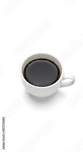 A simple white mug filled with dark coffee, isolated on a white background.