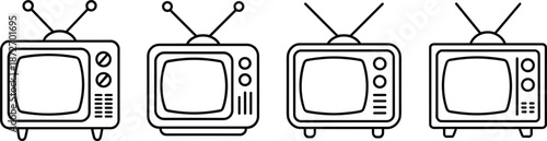 Four black and white vintage television sets with antennas 1