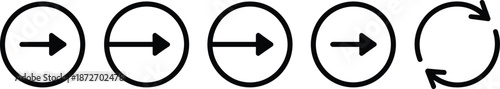 Four black circular arrows with one bidirectional circular arrow at the end