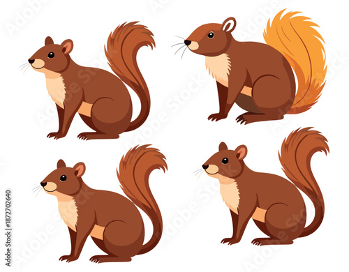 Collection of cute cartoon forest animals and rodents featuring squirrel, hedgehog, beaver, hamster, and mouse isolated on white background.