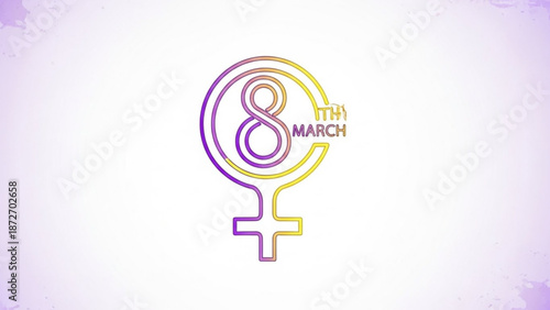 International women's day on march 8th celebration symbol with purple and yellow gradient colors on white background with International Women s Day