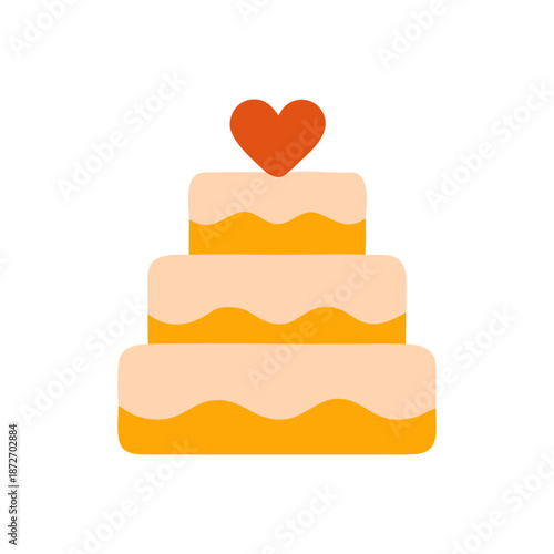 Wedding cake with heart topper and elegant decorations, perfect for wedding invitations, event planning, bakery promotions, and celebration themes