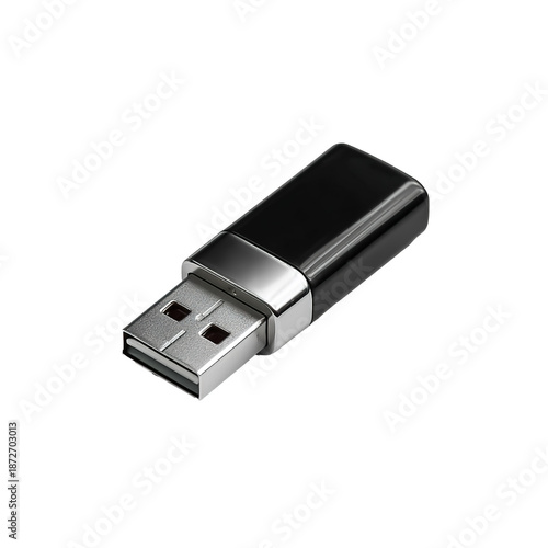 Black and Silver USB Flash Drive Memory Stick Isolated on Transparent Background