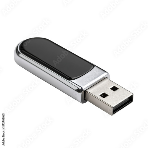 Black and Silver USB Flash Drive Memory Stick Isolated on Transparent Background