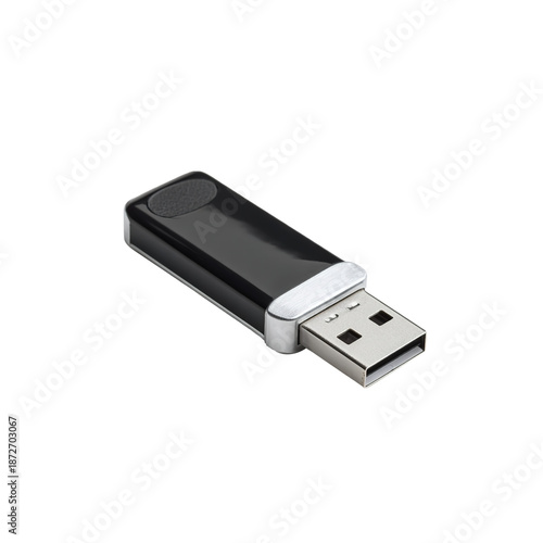 Black and Silver USB Flash Drive Memory Stick Isolated on Transparent Background