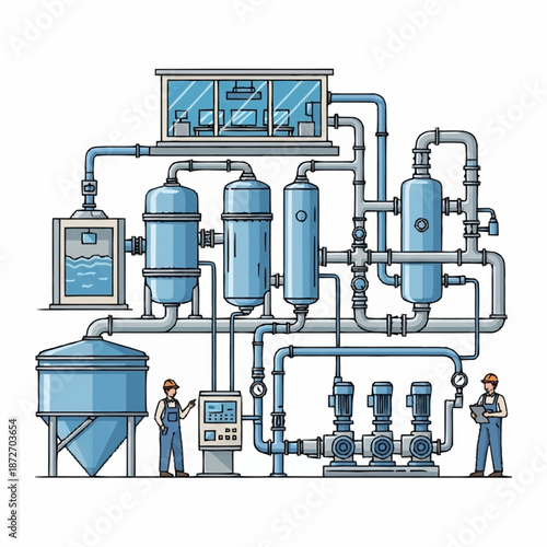 Industrial Water Treatment Plant Equipment Illustration.