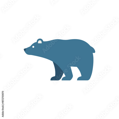 Minimalist blue bear illustration standing in profile, a sleek and modern graphic design representing wildlife. Perfect for branding, icons, or educational resources
