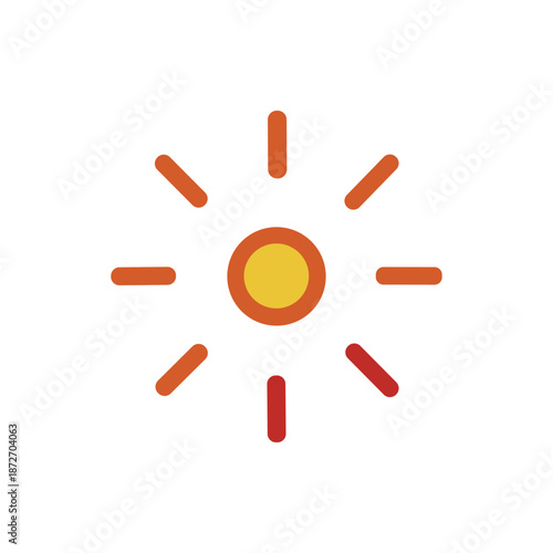 Minimalist sun icon with warm colors, representing sunshine, brightness, and natural light, perfect for weather or energy themes