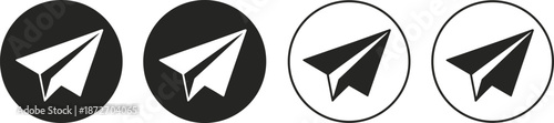 Four paper airplane in black and white circles symbol