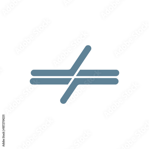 Minimalist blue-grey symbol illustrating the mathematical concept of 'not equal to', indicating distinction, difference, and non-equivalence in a clear graphic icon design