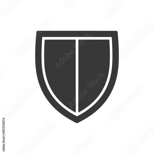 A sleek, dark grey minimalist shield icon with a clean white outline, representing strong protection, digital security, and reliable defense, suitable for various graphic design applications