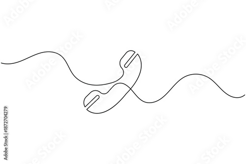 Continuous one line drawing of a classic telephone handset for communication and support services