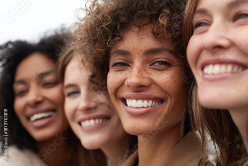 Wallpaper Mural A close-up view of four diverse women with joyful expressions and bright, healthy smiles. Torontodigital.ca