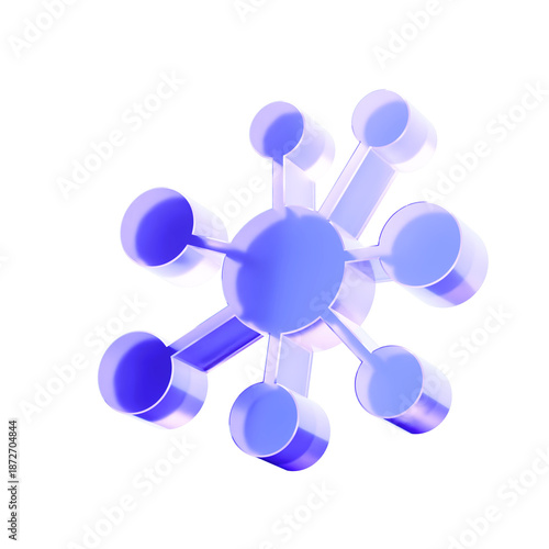 3D Glass network hub icon, digital connection and centralized data distribution concept. Transparent liquid Glass design icon, trending glass icon for graphic design, 3d illustration.