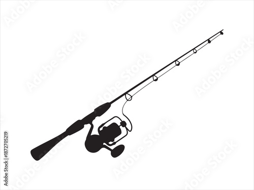 Fishing rod silhouette vector, fishing rod icon, Fishing Rod and Reel Vector Silhouette Illustration