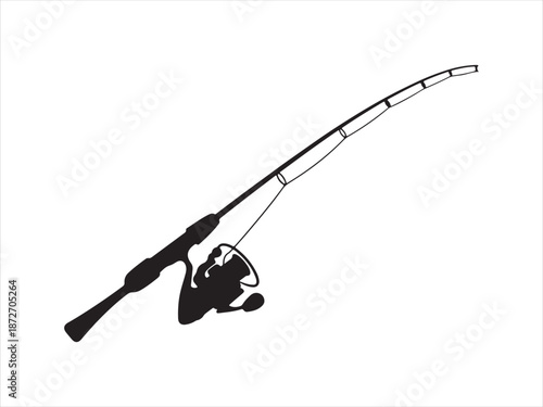 Fishing rod silhouette vector, fishing rod icon, Fishing Rod and Reel Vector Silhouette Illustration
