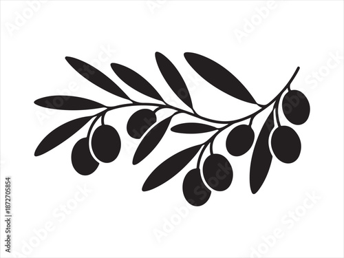 Olive branch. Vector branch, Olive Branch with  leaves Silhouette Illustration