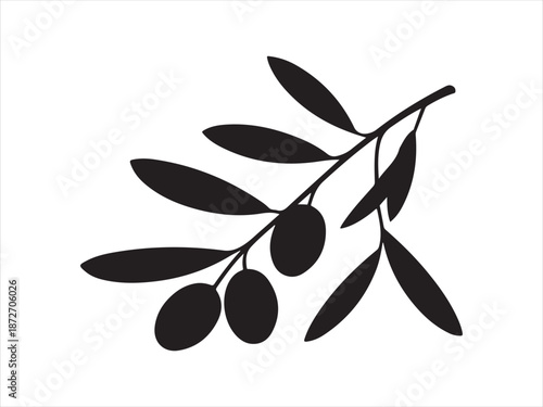 Olive branch. Vector branch, Olive Branch with  leaves Silhouette Illustration