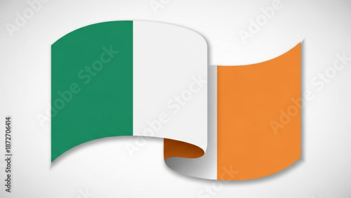 The irish flag waving in the wind with green white and orange colors on a gray background with flag of Ireland and waving flag and national symbol