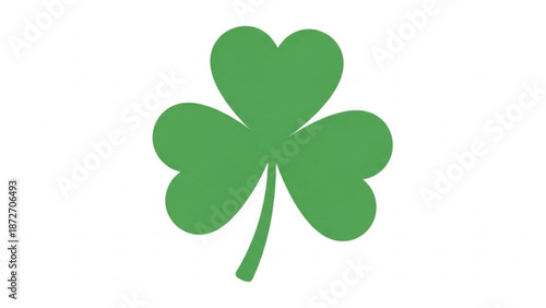 A vibrant green four leaf clover on a crisp white background symbolizing luck and nature with lucky charm and st patricks day and irish symbol