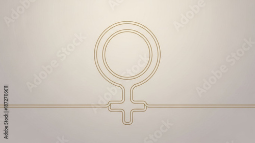 Venus symbol female sign gold line art on beige background with feminine icon and gender symbol and female empowerment and feminist icon and equality symbol
