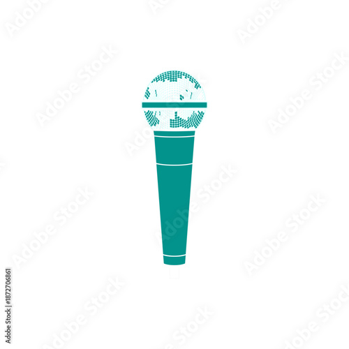 Microphone shaped like a globe representing global communication, music, and broadcasting worldwide