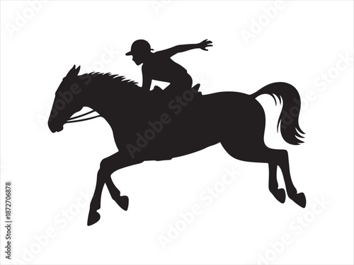 Bold black vector silhouette of cowboy riding bucking bronco vector, A cowboy rides a bucking bronco in a rodeo silhouette vector illustration