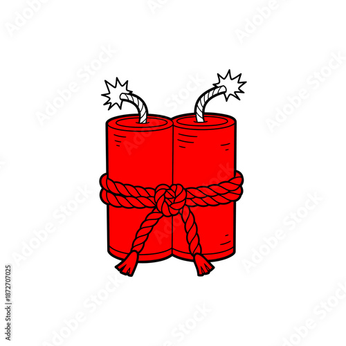 Cartoon style illustration of two red dynamite sticks bound together with a lit fuse, symbolizing impending danger, critical urgency, or a powerful, explosive situation on a clean white background