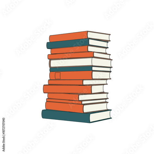 Vibrant and stylized illustration of a diverse stack of books, featuring clean lines and a modern color palette, symbolizing knowledge, education, and the joy of reading