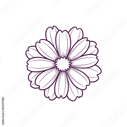 Elegant and minimalist line art illustration of a blooming flower, perfect for spring designs, a delicate floral outline graphic representing natural beauty and growth