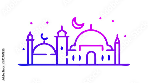 Mosque silhouette with crescent moon