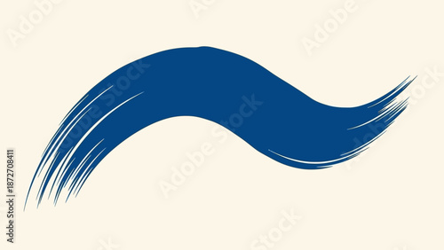 Elegant Blue Brush Stroke Swoosh on Beige Background - Abstract Vector Design
