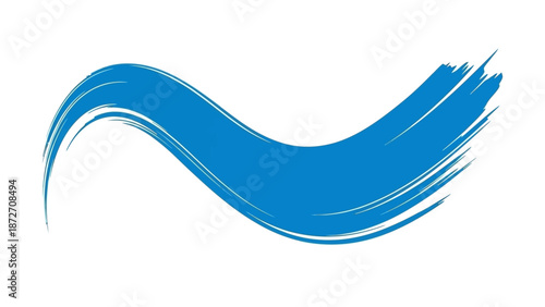 Vibrant Blue Brushstroke Wave Design with Textured Edges on White Background