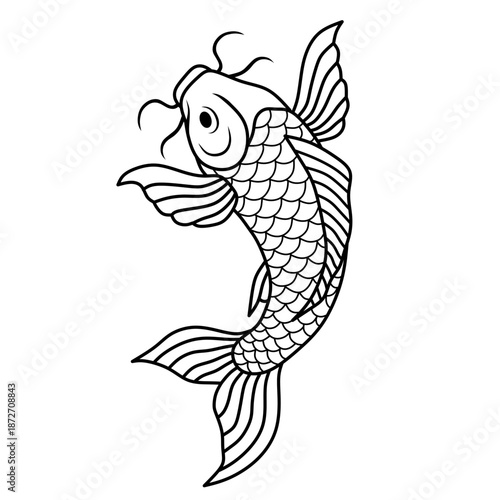 linear koi fish illustration in traditional style