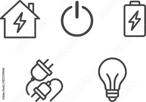 energy, electricity, icons, set, transparent, power, electric, technology, industry, home, ecological, linear, simple, vector, illustration, graphic, element, outline, background, symbol, design, char