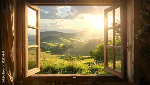 Scenic View Through Open Window - A Serene Landscape.