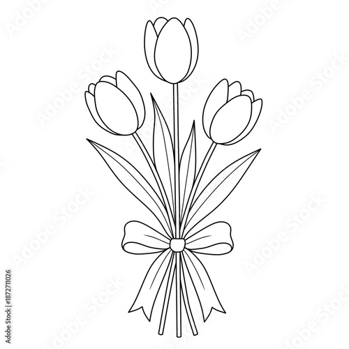 sketch of a bouquet of tulips with ribbon. beautiful illustration of tulips