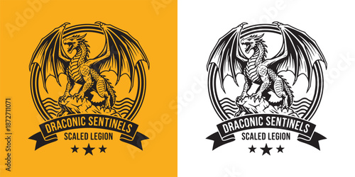 Majestic Dragon Crest Logo Draconic Sentinels Scaled Legion