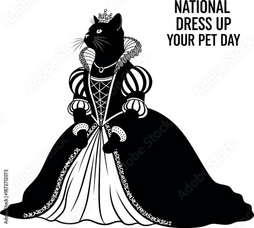 Silhouette of a dog in a royal dress on national dress up your pet day