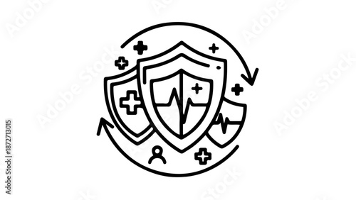 Health Shield Icon: An illustration of a health shield showcases protection and care, emphasizing safety, well-being, and medical support.
