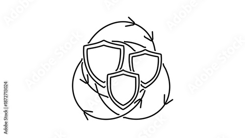 Shielded Cycle: A graphic representation of interconnected shields, symbolizing protection and cyclical processes, is intricately designed against a clean backdrop.
