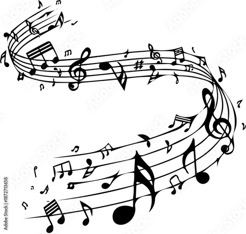 Musical Notes Winding Melody on Staff Lines - Artistic Illustration