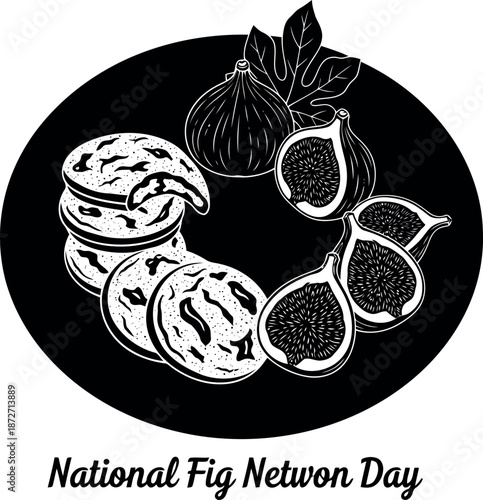 National fig newton day silhouette illustration of figs and cookies