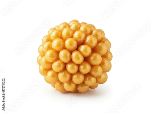 Spherical cluster of golden glowing caviar beads