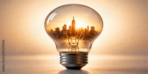 Bright lightbulb glowing with creativity and inspiration on an orange and yellow background